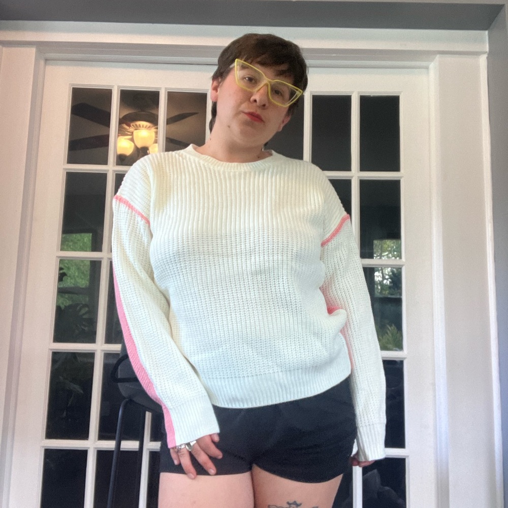 Women's White and Pink Sweater